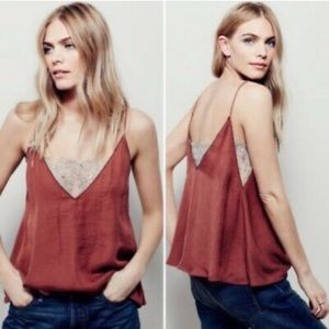 Free People Deep Lace V-Neck Intimate Small Tank Cami Top